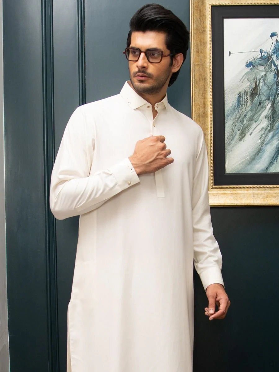 OFF WHITE VISCOSE KAMEEZ SHALWAR | ALWA-KS-US-274/AM-5010A - Image 3