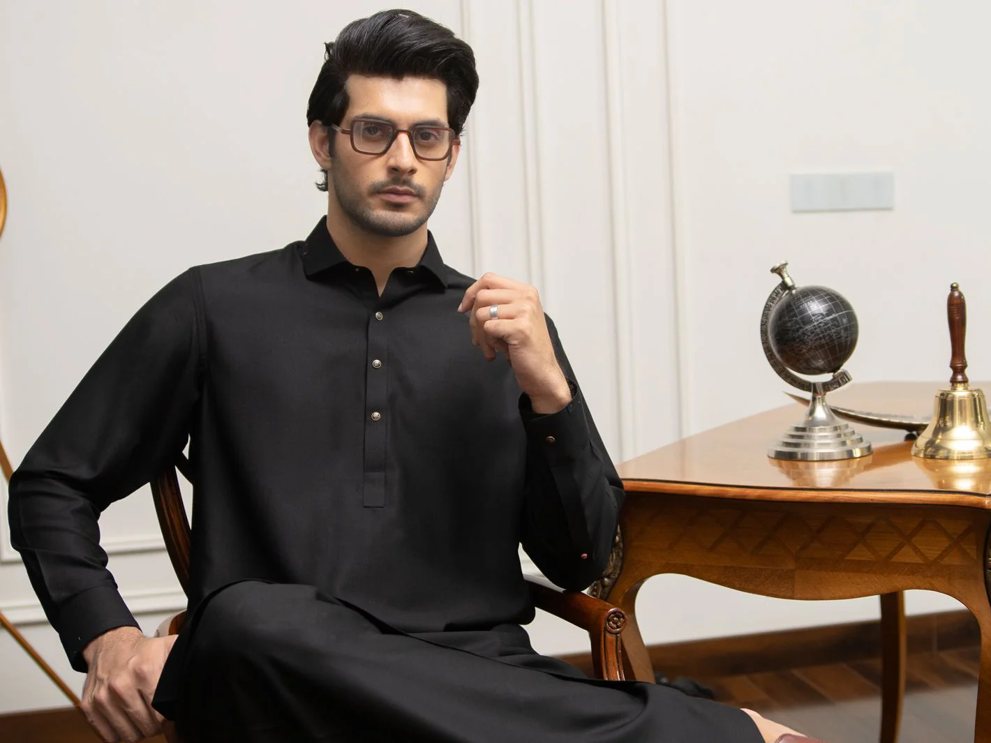 BLACK VISCOSE KAMEEZ SHALWAR | ALWA-KS-US-275/AM-5010D - Image 3