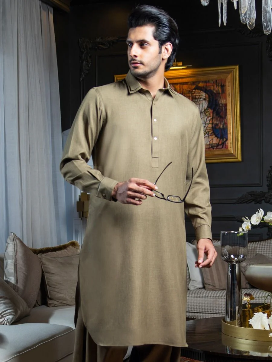 KHAKI KAMEEZ SHALWAR | ALWA-KS-US-285/AM-5029A - Image 3