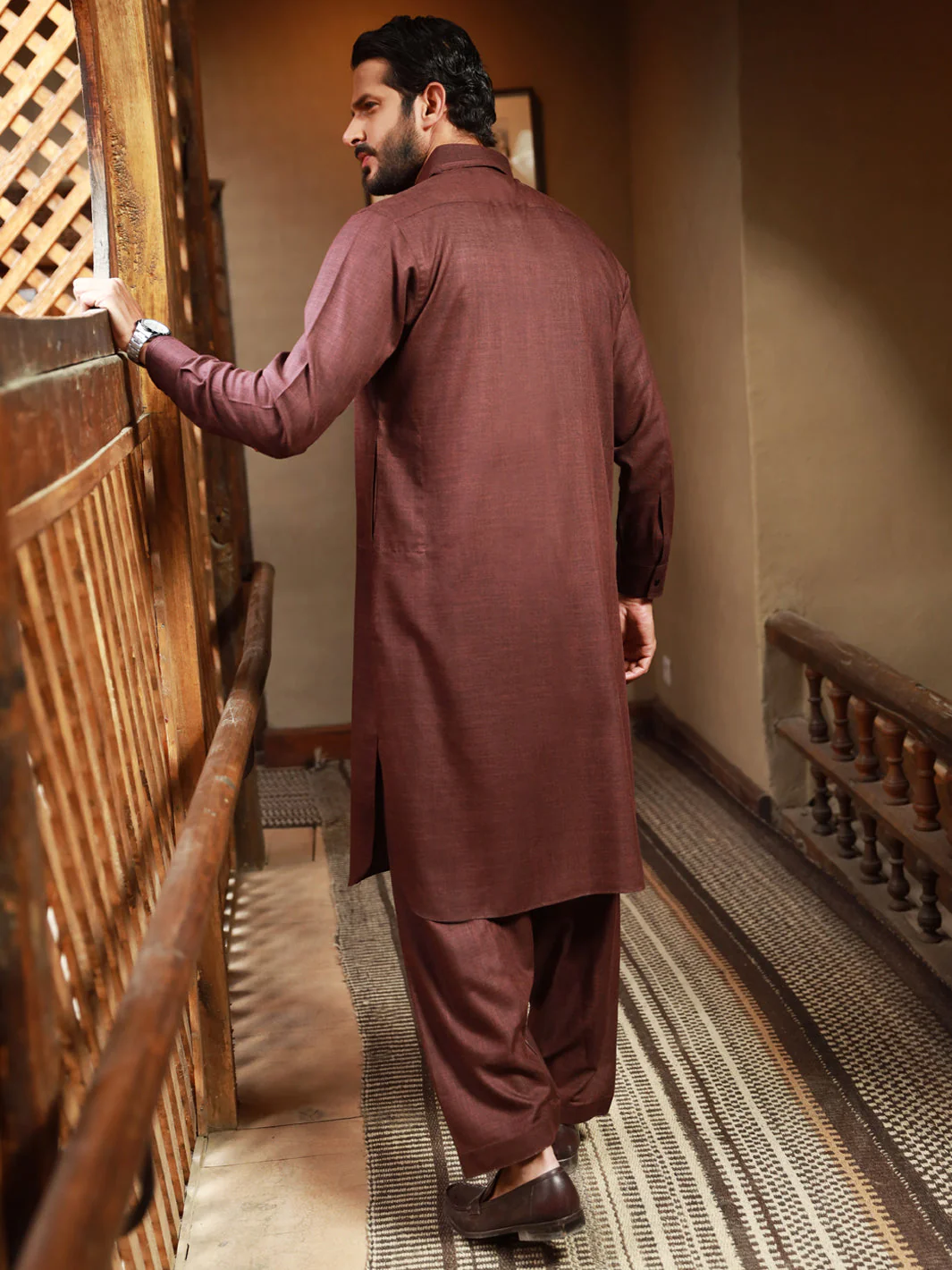 MAROON VISCOSE KAMEEZ SHALWAR | ALWA-KS-US-311/AM-5053D - Image 3