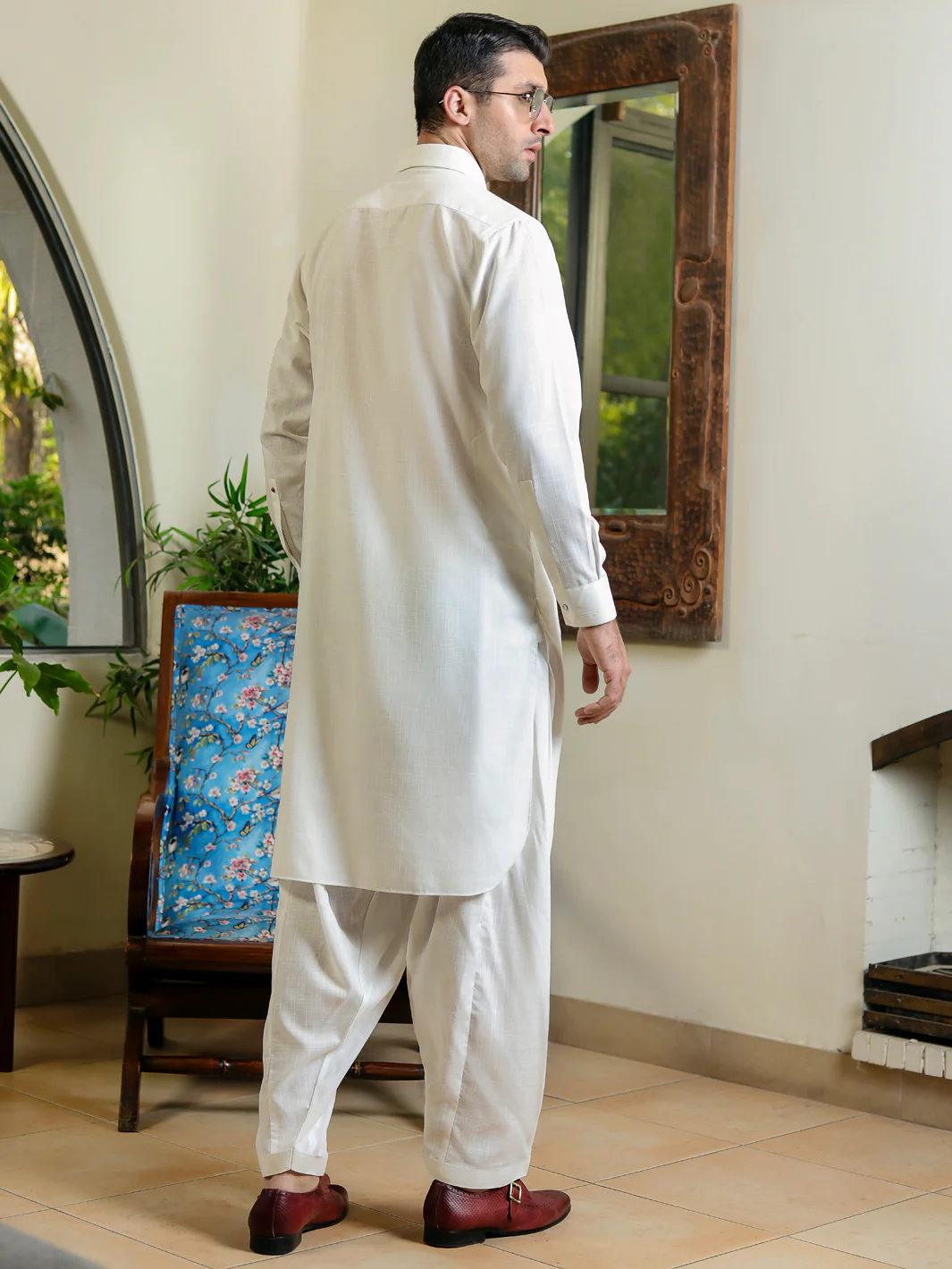 WHITE VISCOSE KAMEEZ SHALWAR | ALWA-KS-US-312/AM-5049A - Image 5