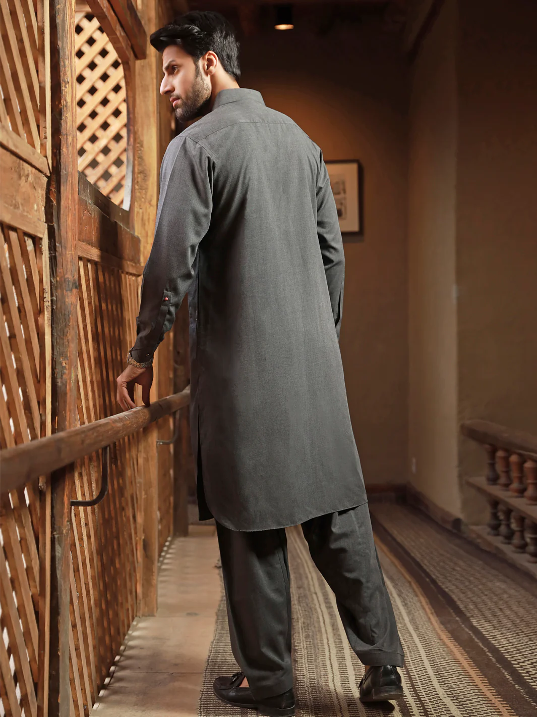CHARCOAL GREY BLENDED KAMEEZ SHALWAR | ALWA-KS-US-314/AM-5054A - Image 3