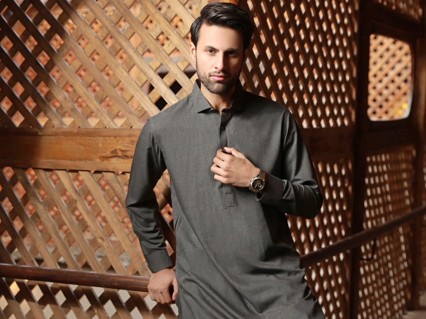CHARCOAL GREY BLENDED KAMEEZ SHALWAR | ALWA-KS-US-314/AM-5054A - Image 4