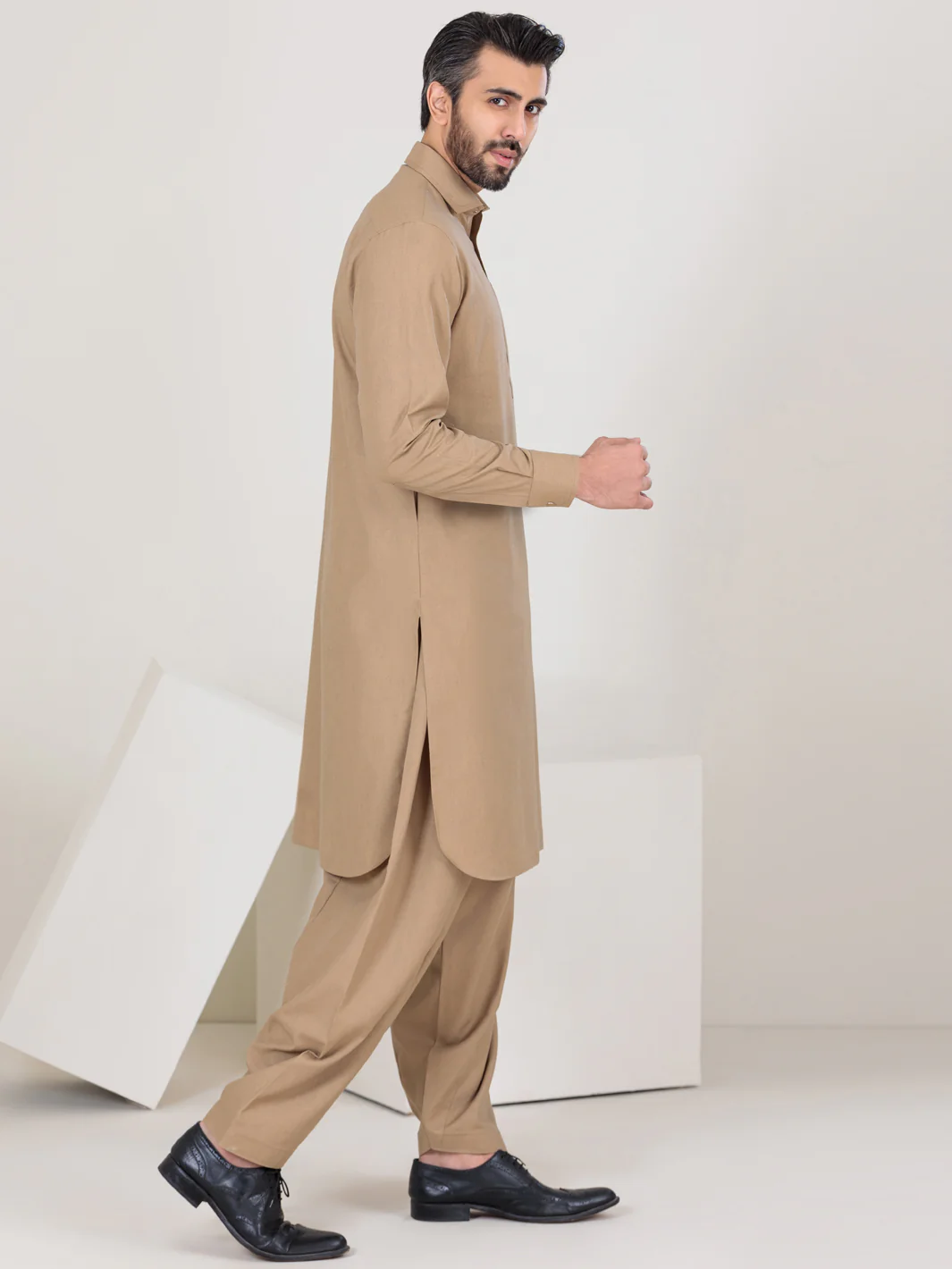 BEIGE VISCOSE KAMEEZ SHALWAR | ALWA-KS-US-317/AM-5048B - Image 4
