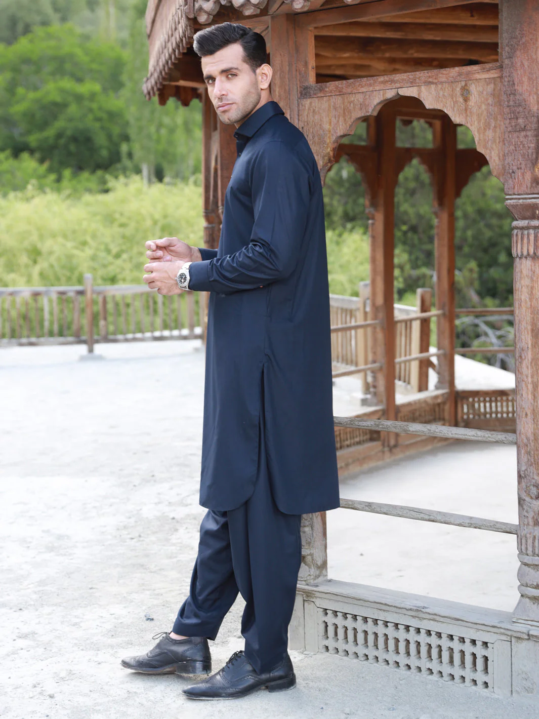 MID NIGHT BLUE VISCOSE KAMEEZ SHALWAR | ALWA-KS-US-319/AM-5054B - Image 3