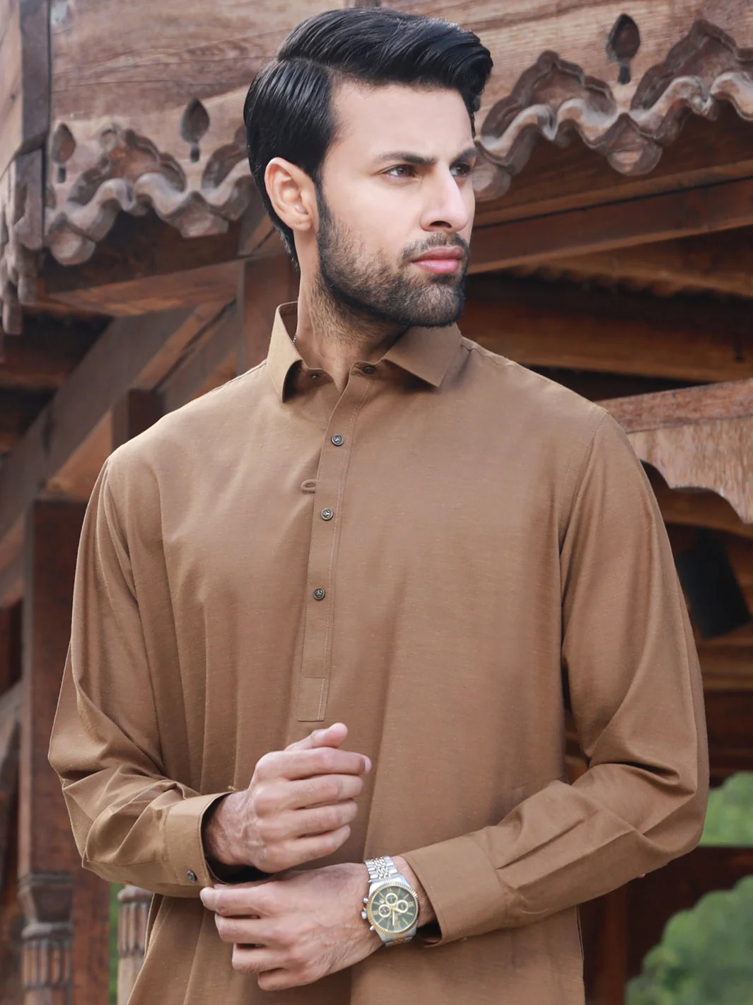 BROWN VISCOSE KAMEEZ SHALWAR | ALWA-KS-US-320/AM-5099B - Image 3