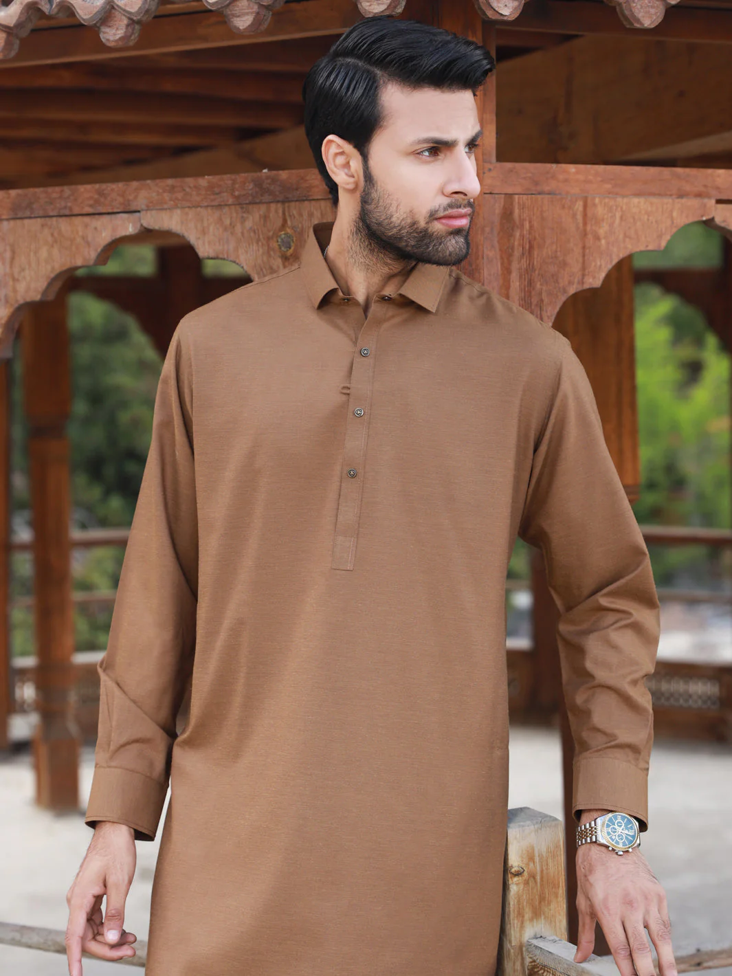 BROWN VISCOSE KAMEEZ SHALWAR | ALWA-KS-US-320/AM-5099B - Image 4