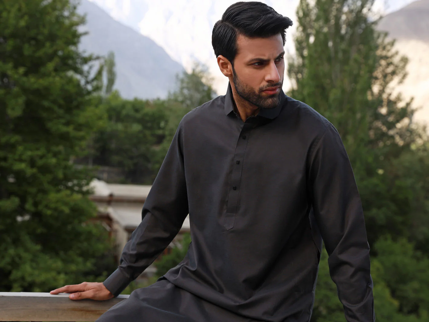 DARK GREY VISCOSE KAMEEZ SHALWAR | ALWA-KS-US-321/AM-5099D - Image 3