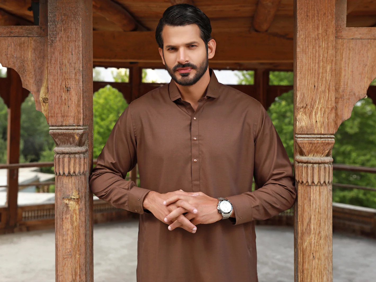 BROWN VISCOSE KAMEEZ SHALWAR | ALWA-KS-US-328/AM-5056A - Image 4