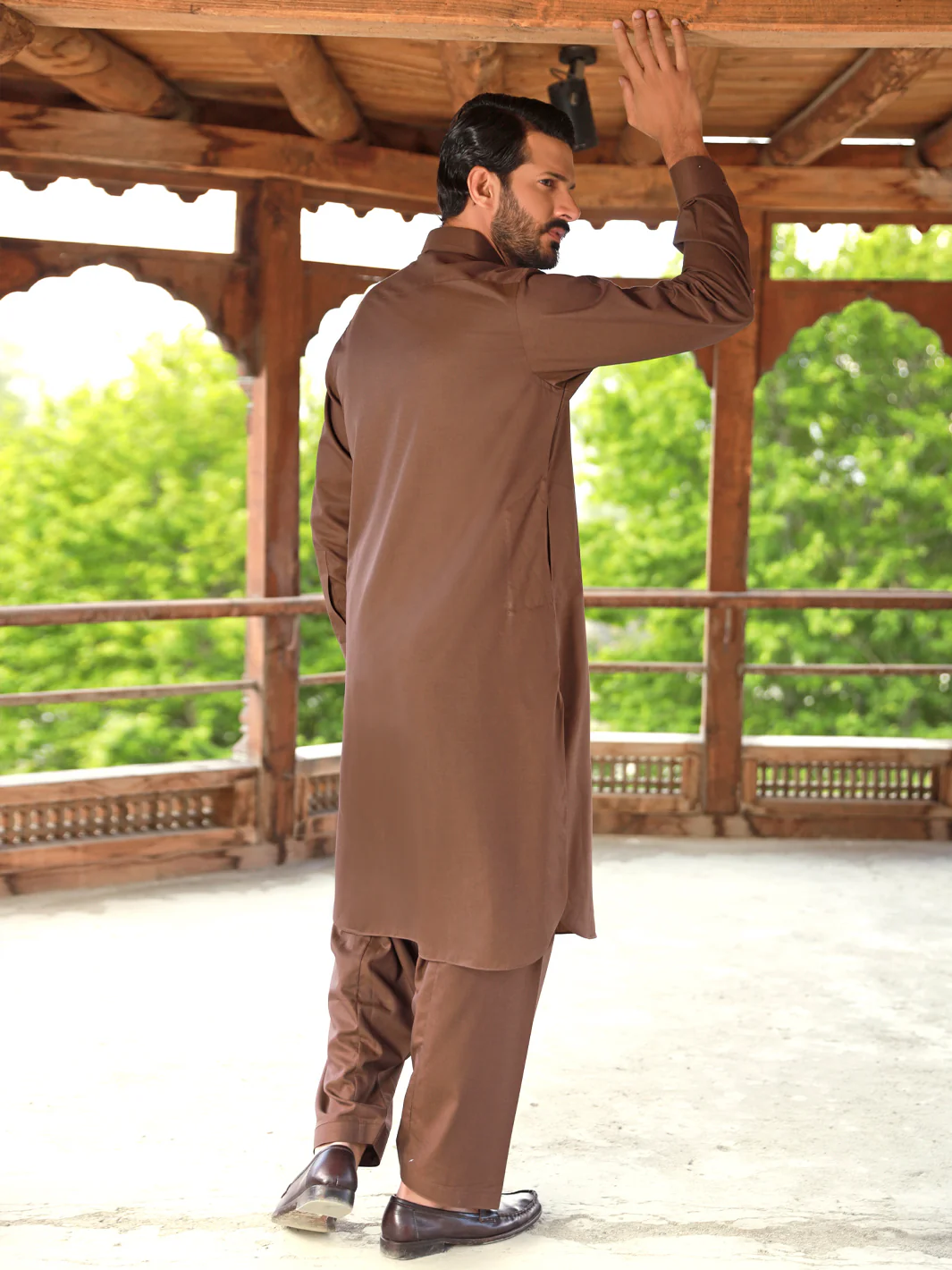 BROWN VISCOSE KAMEEZ SHALWAR | ALWA-KS-US-328/AM-5056A - Image 5