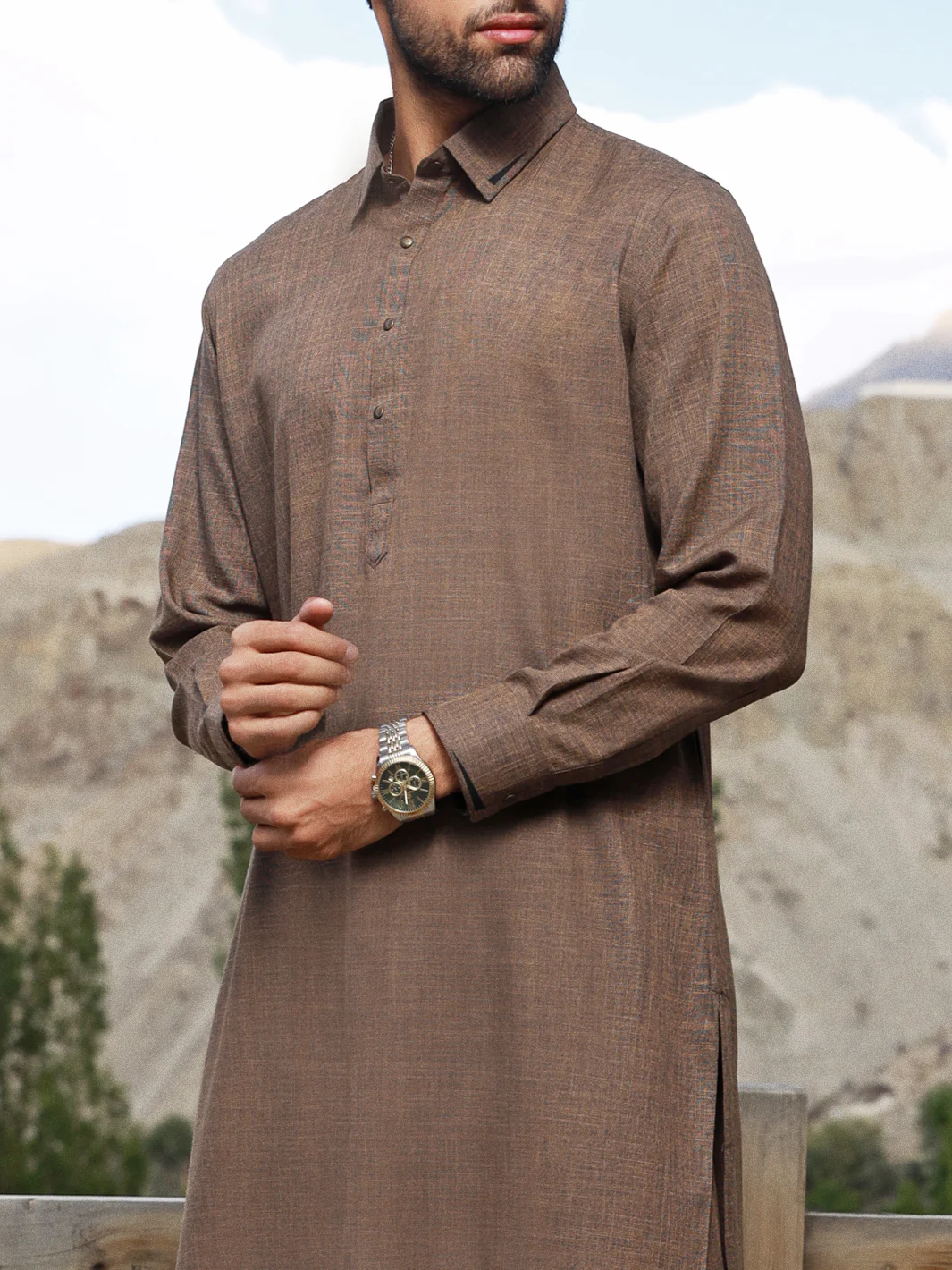 BROWN VISCOSE KAMEEZ SHALWAR | ALWA-KS-US-329/AM-5053C - Image 2