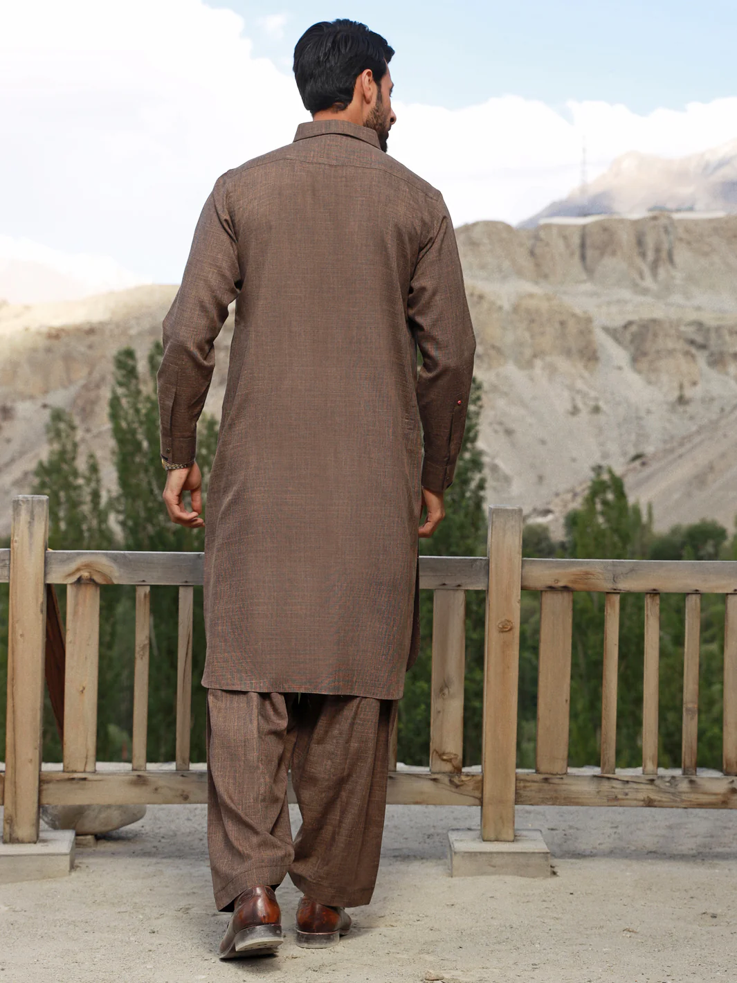 BROWN VISCOSE KAMEEZ SHALWAR | ALWA-KS-US-329/AM-5053C - Image 3