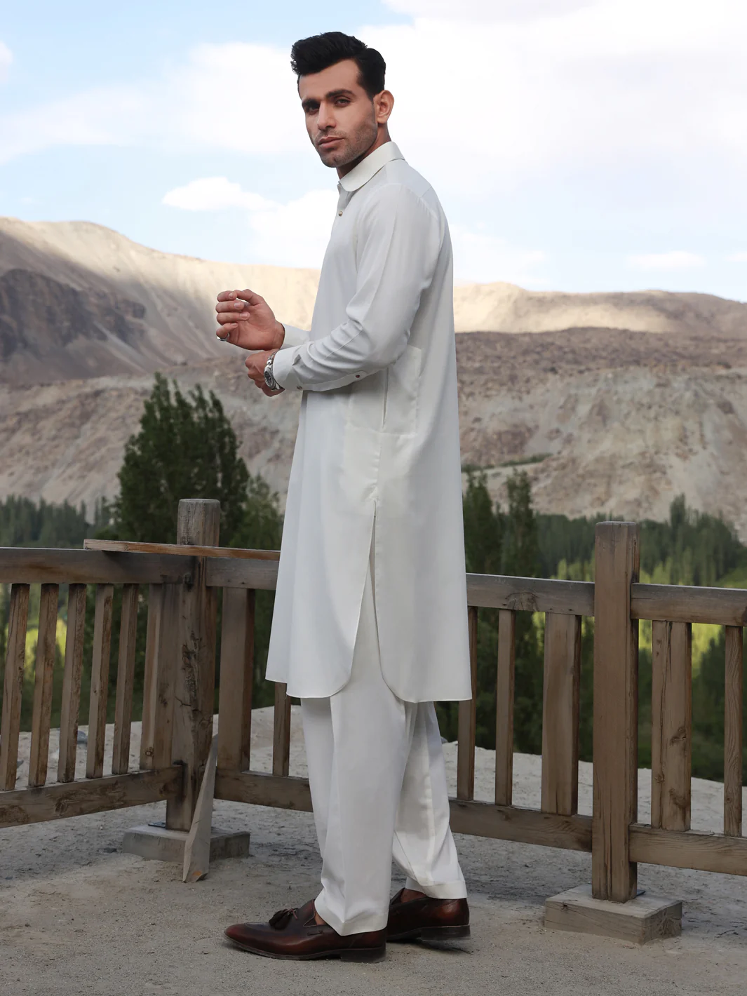 OFF WHITE VISCOSE KAMEEZ SHALWAR | ALWA-KS-US-330/AM-5083A - Image 3