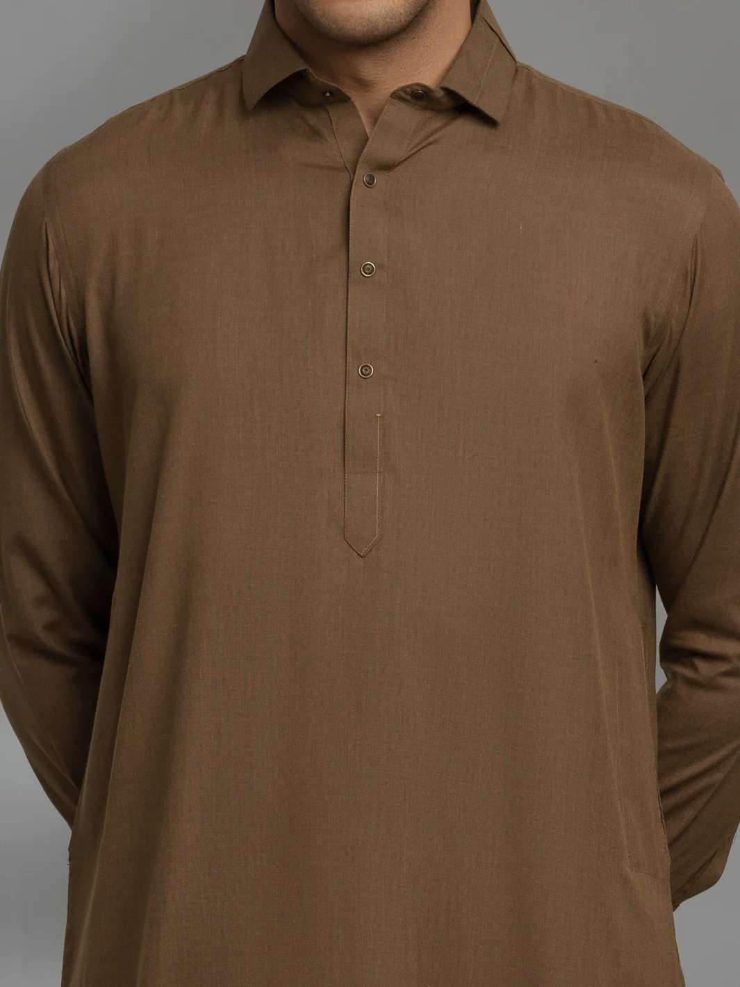 OLIVE BROWN VISCOSE KAMEEZ SHALWAR | ALWA-KS-US-340/AM-6002C - Image 2