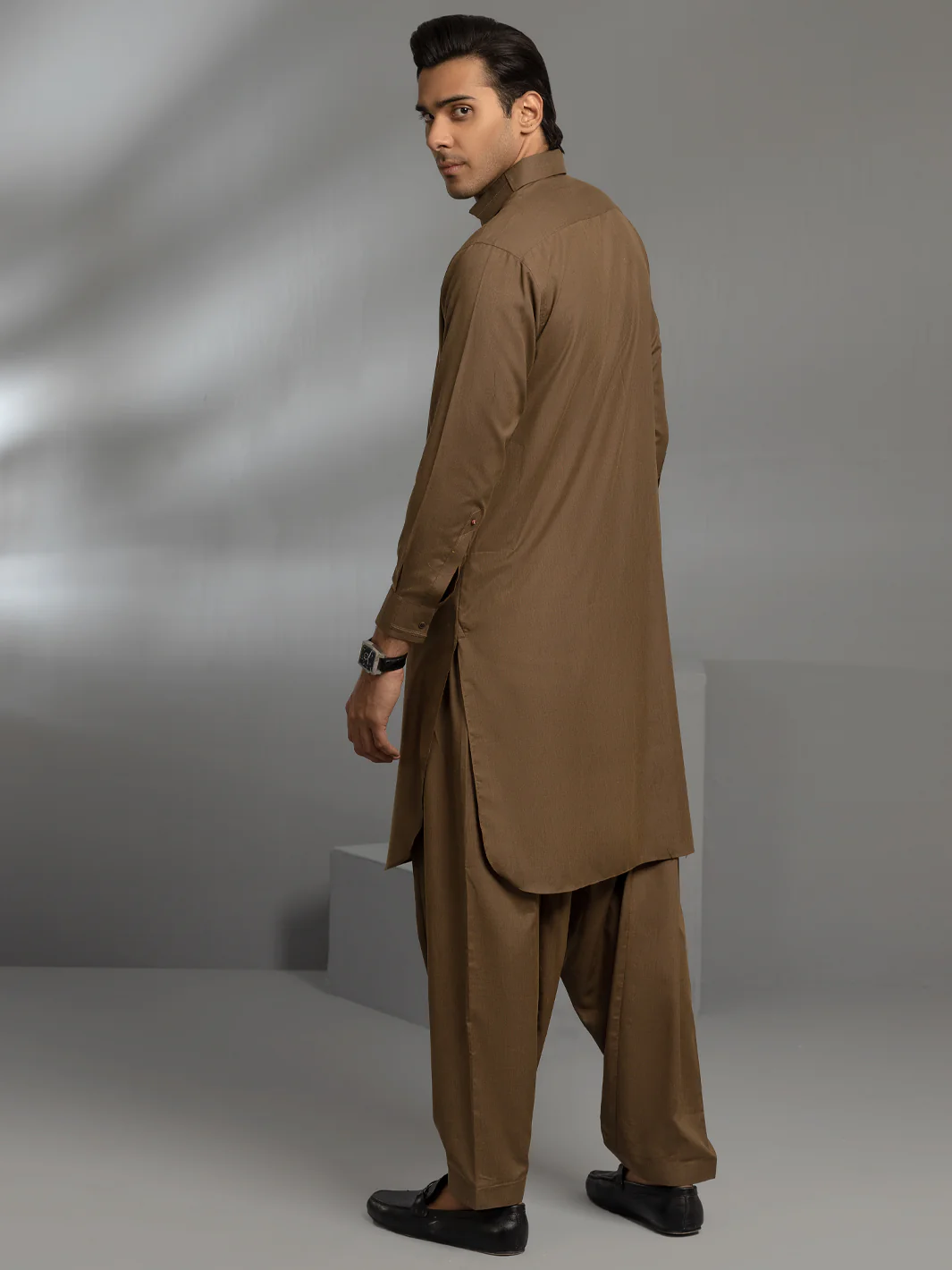 OLIVE BROWN VISCOSE KAMEEZ SHALWAR | ALWA-KS-US-340/AM-6002C - Image 3