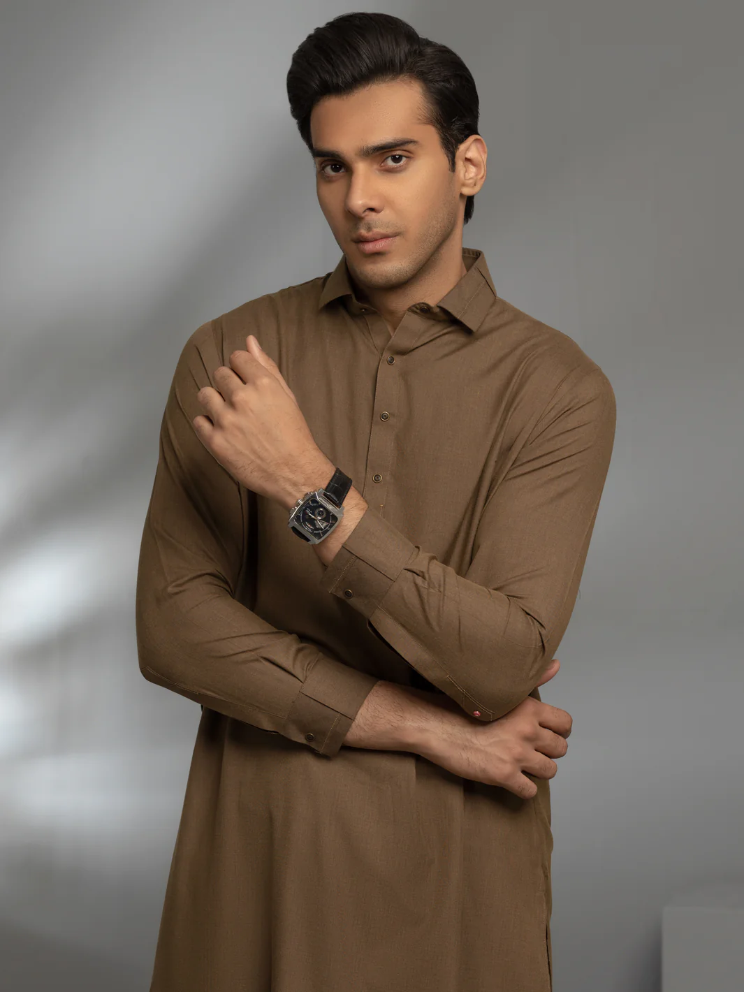 OLIVE BROWN VISCOSE KAMEEZ SHALWAR | ALWA-KS-US-340/AM-6002C - Image 4