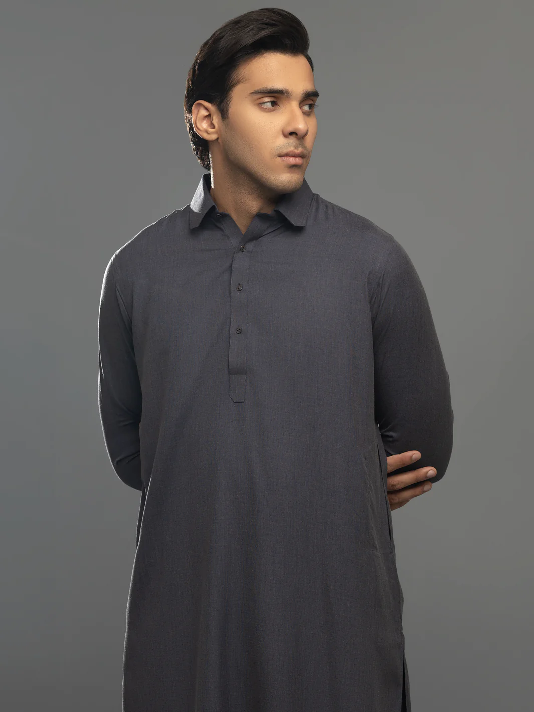 CHARCOAL GREY VISCOSE KAMEEZ SHALWAR | ALWA-KS-US-341/AM-6002D - Image 4