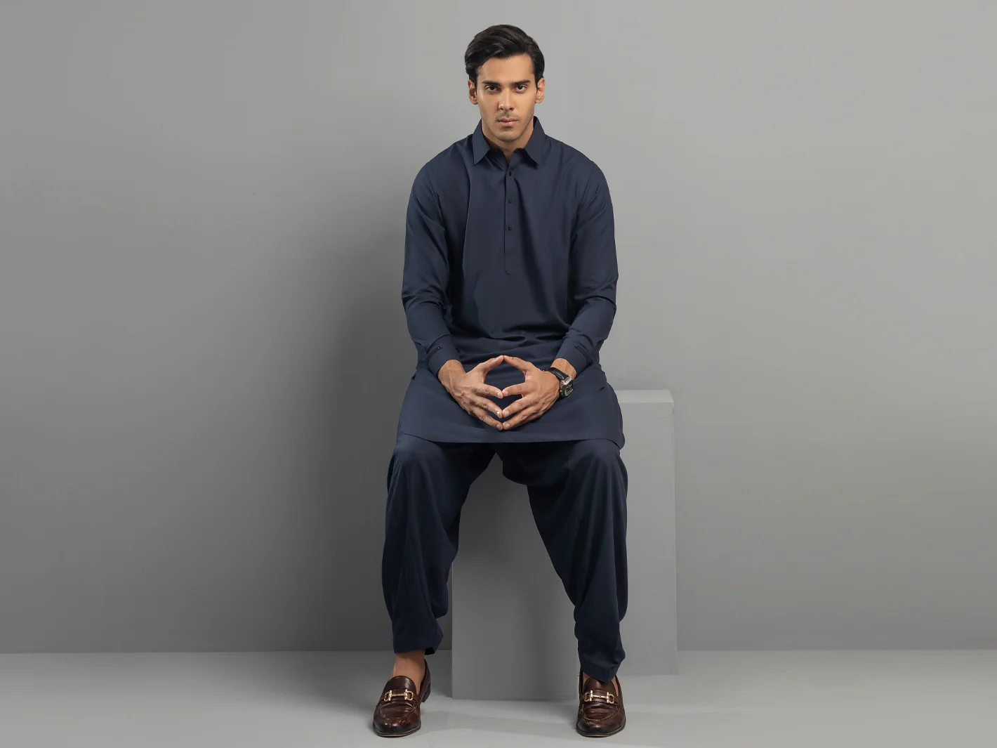 NAVY BLUE VISCOSE KAMEEZ SHALWAR | ALWA-KS-US-346/AM-5084E - Image 4