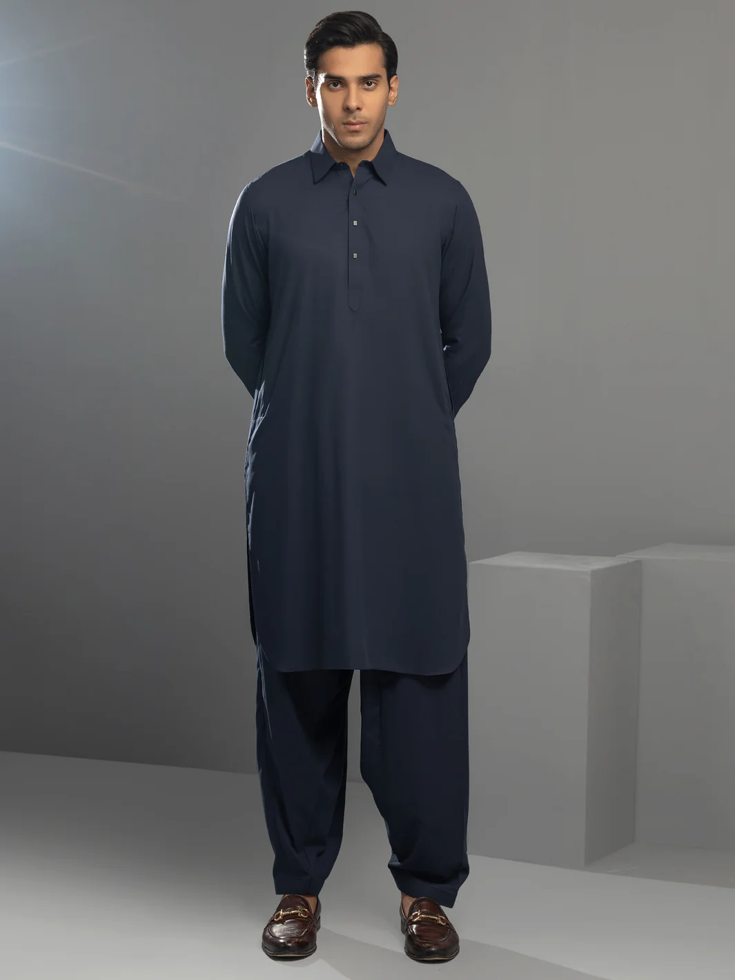 NAVY BLUE VISCOSE KAMEEZ SHALWAR | ALWA-KS-US-346/AM-5084E - Image 5
