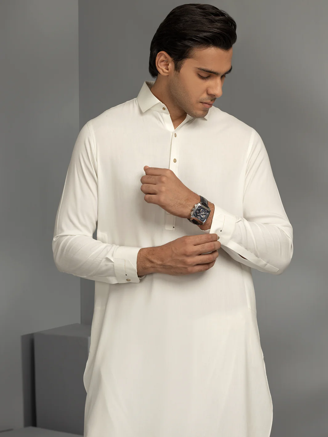 OFF WHITE VISCOSE KAMEEZ SHALWAR | ALWA-KS-US-349/AM-5088A - Image 3