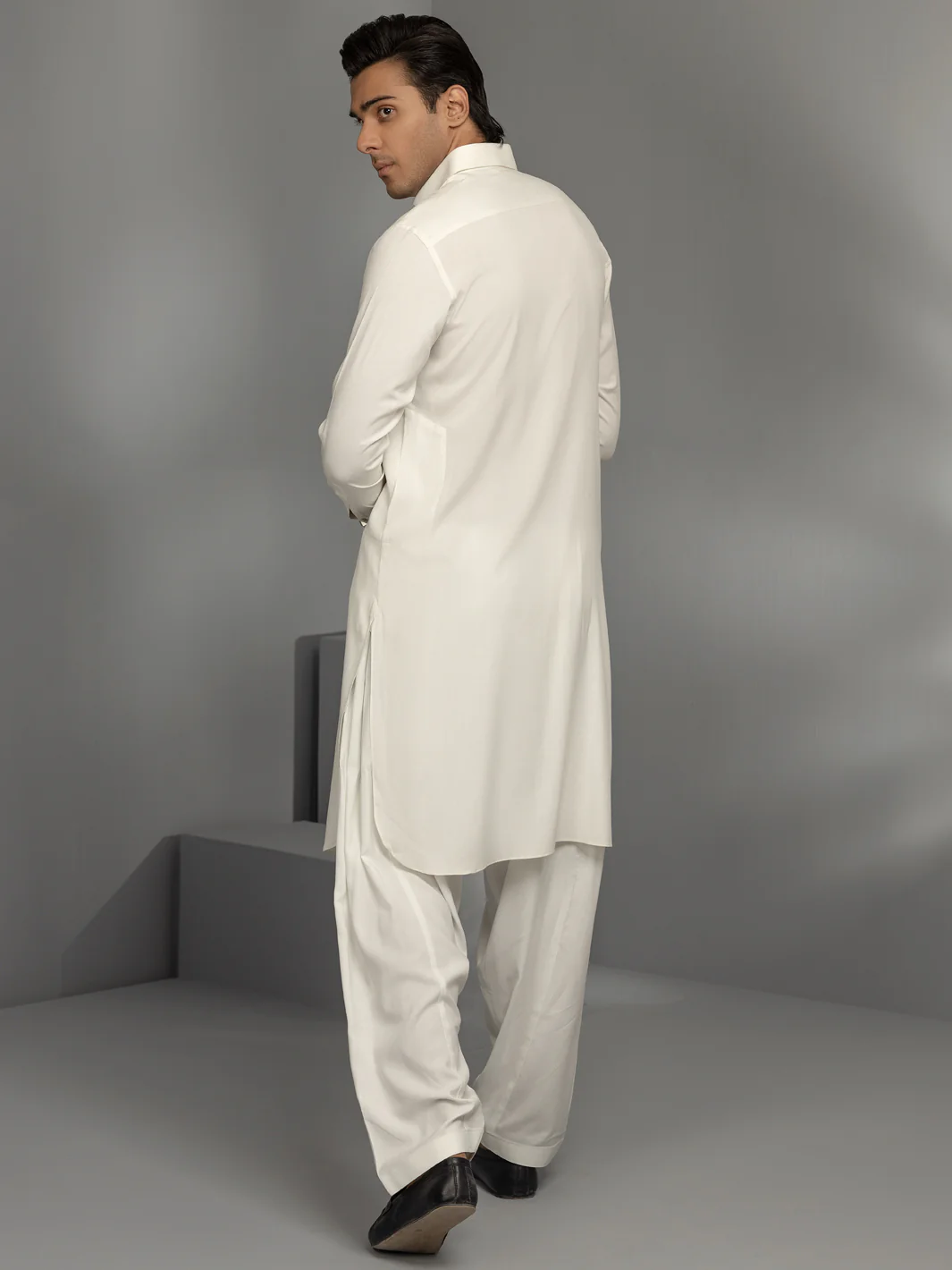 OFF WHITE VISCOSE KAMEEZ SHALWAR | ALWA-KS-US-349/AM-5088A - Image 4