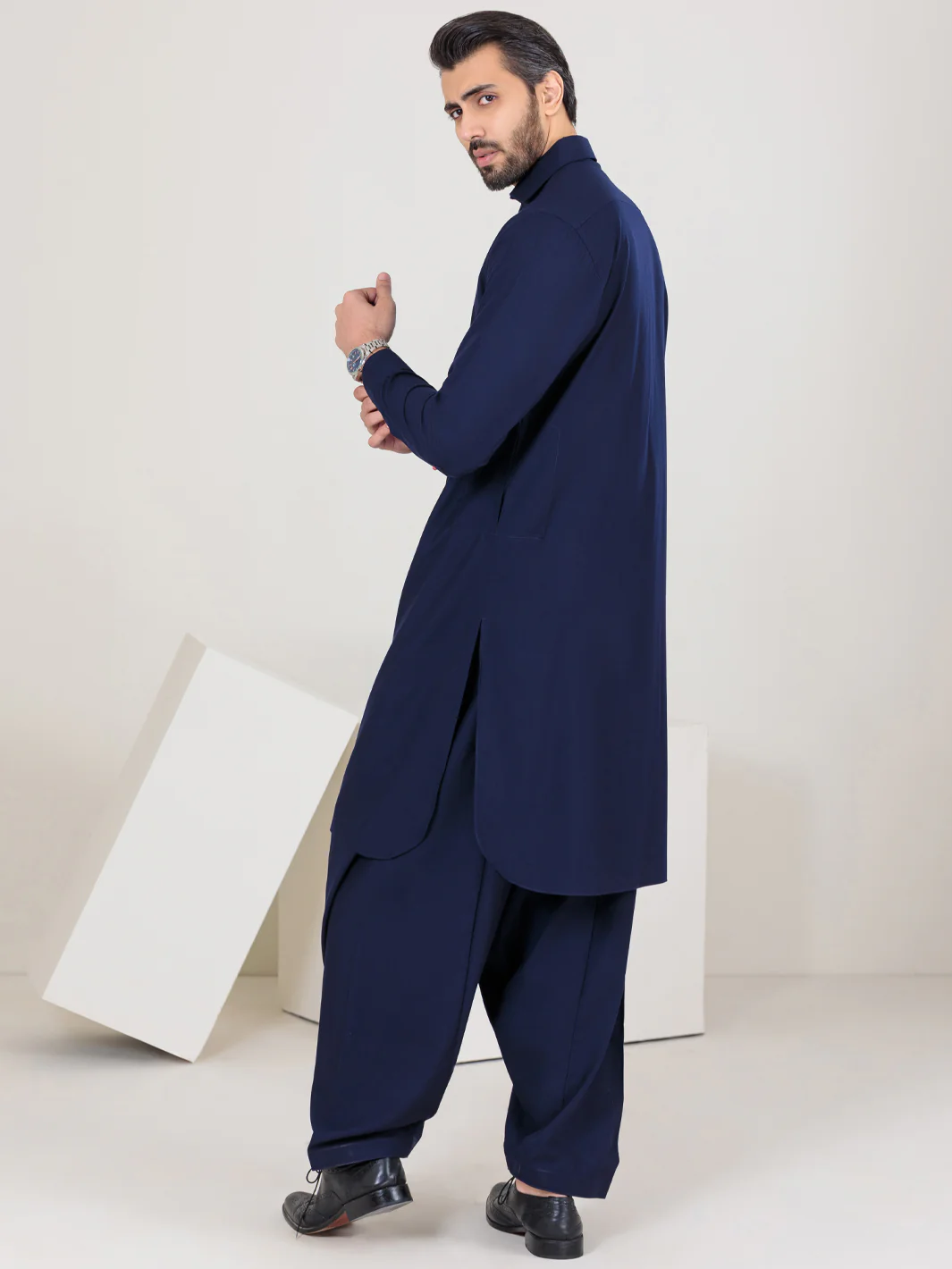 NAVY BLUE VISCOSE KAMEEZ SHALWAR | ALWA-KS-US-350/AM-6062A - Image 2