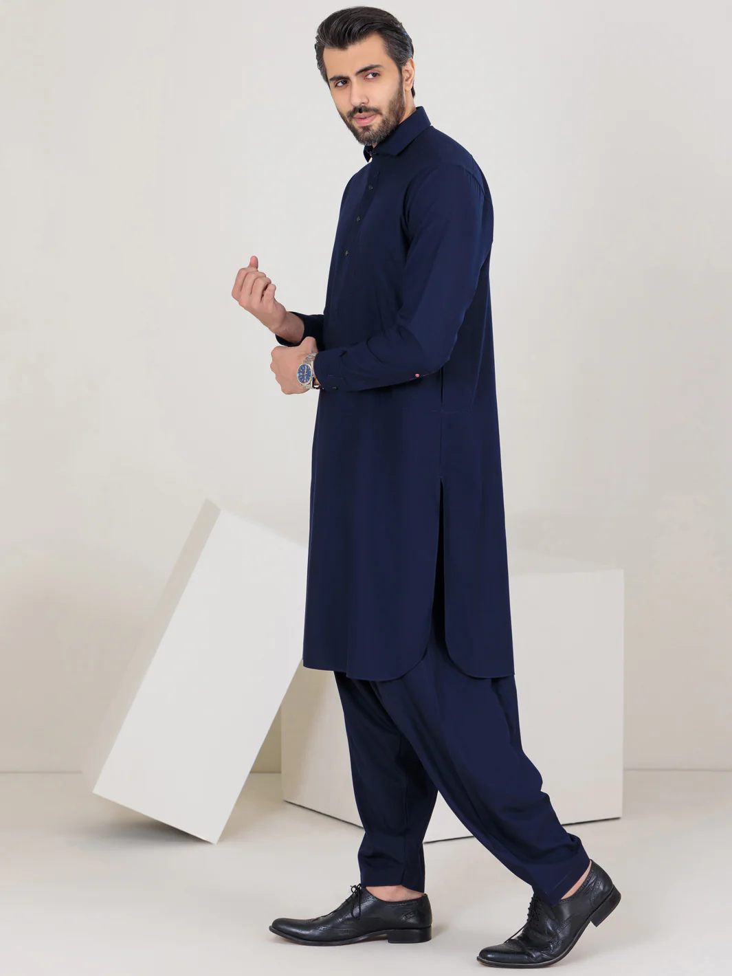 NAVY BLUE VISCOSE KAMEEZ SHALWAR | ALWA-KS-US-350/AM-6062A - Image 4