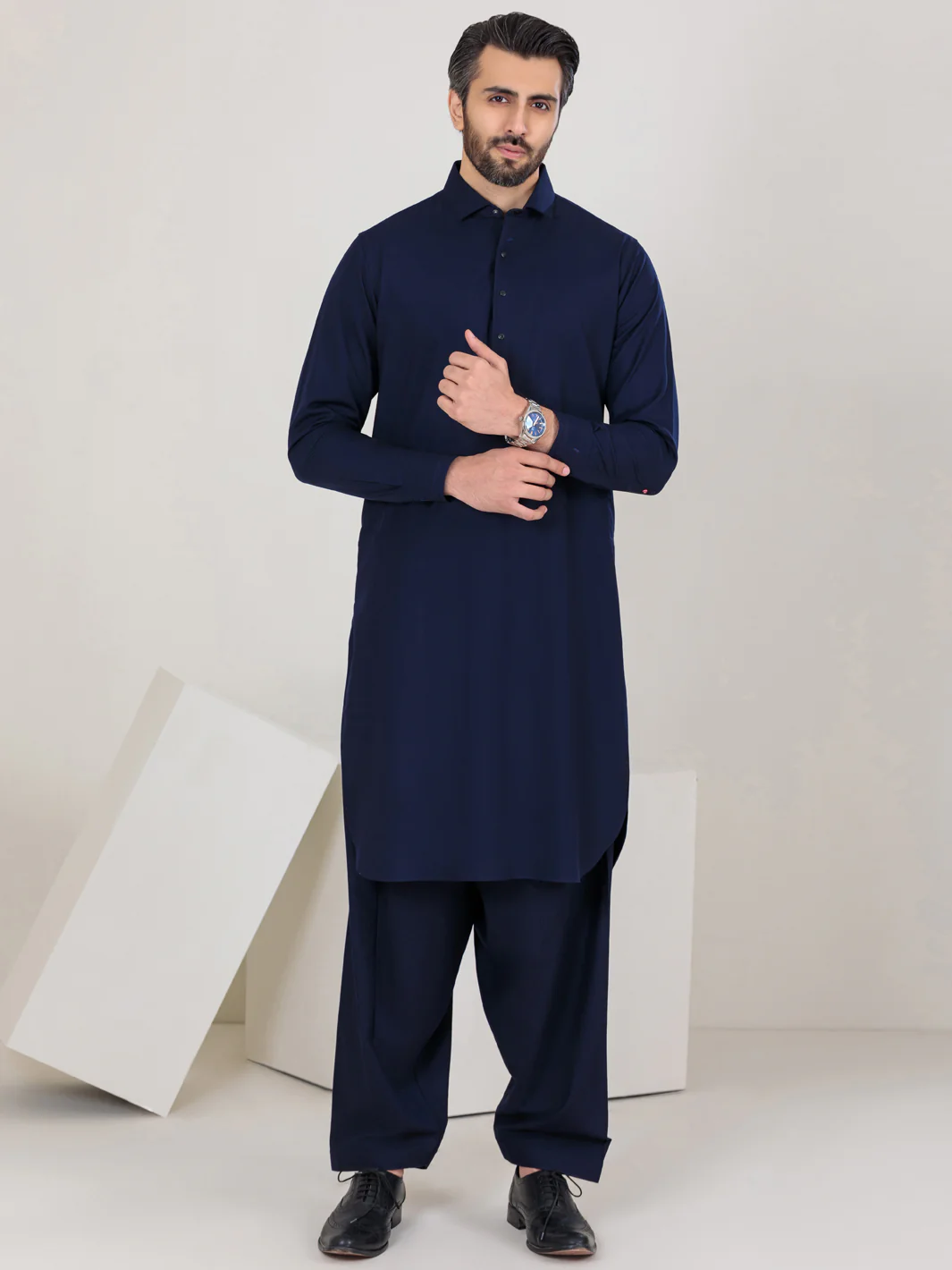 NAVY BLUE VISCOSE KAMEEZ SHALWAR | ALWA-KS-US-350/AM-6062A - Image 5