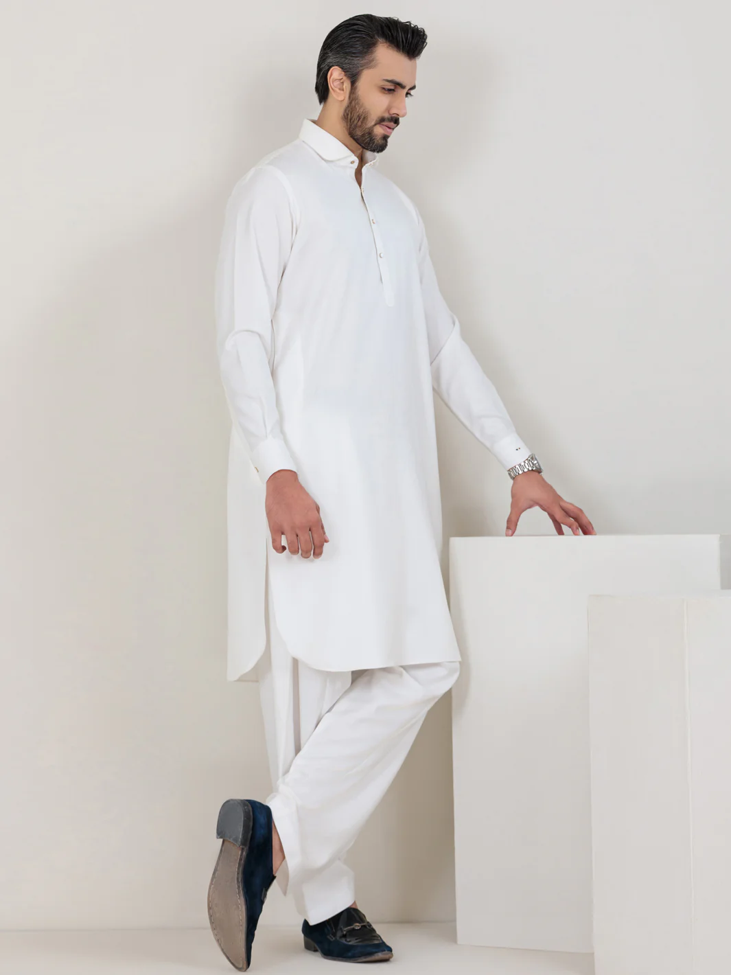 WHITE VISCOSE KAMEEZ SHALWAR | ALWA-KS-US-351/AM-6063A - Image 4