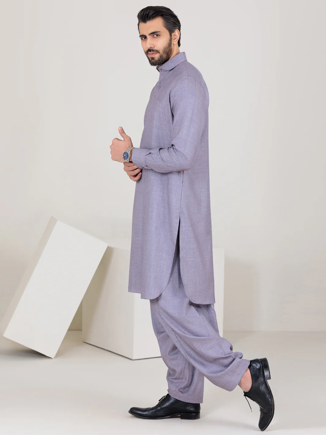 LIGHT GREY VISCOSE KAMEEZ SHALWAR | ALWA-KS-US-353/AM-6063C - Image 2