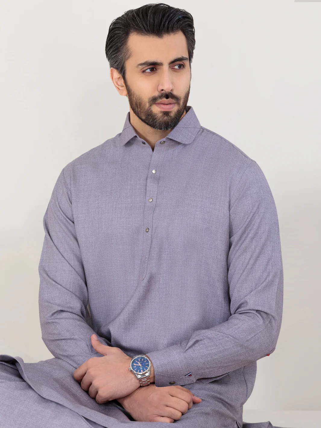 LIGHT GREY VISCOSE KAMEEZ SHALWAR | ALWA-KS-US-353/AM-6063C - Image 3
