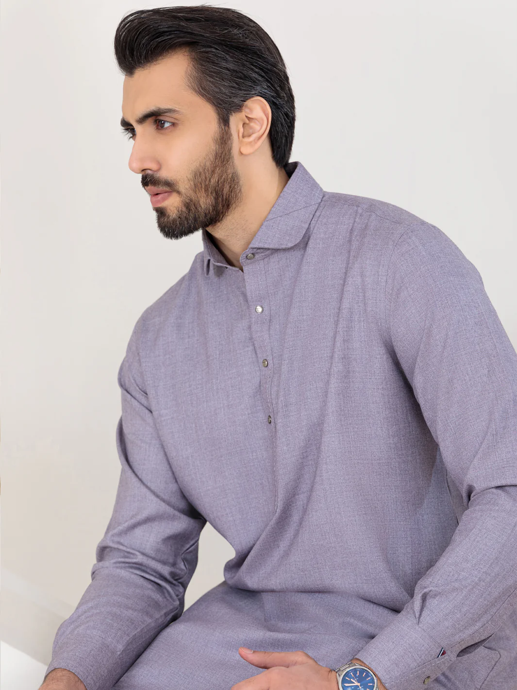 LIGHT GREY VISCOSE KAMEEZ SHALWAR | ALWA-KS-US-353/AM-6063C - Image 5