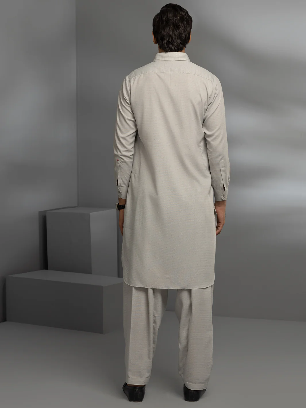 LIGHT GREY VISCOSE KAMEEZ SHALWAR | ALWA-KS-US-354/AM-6057A - Image 3