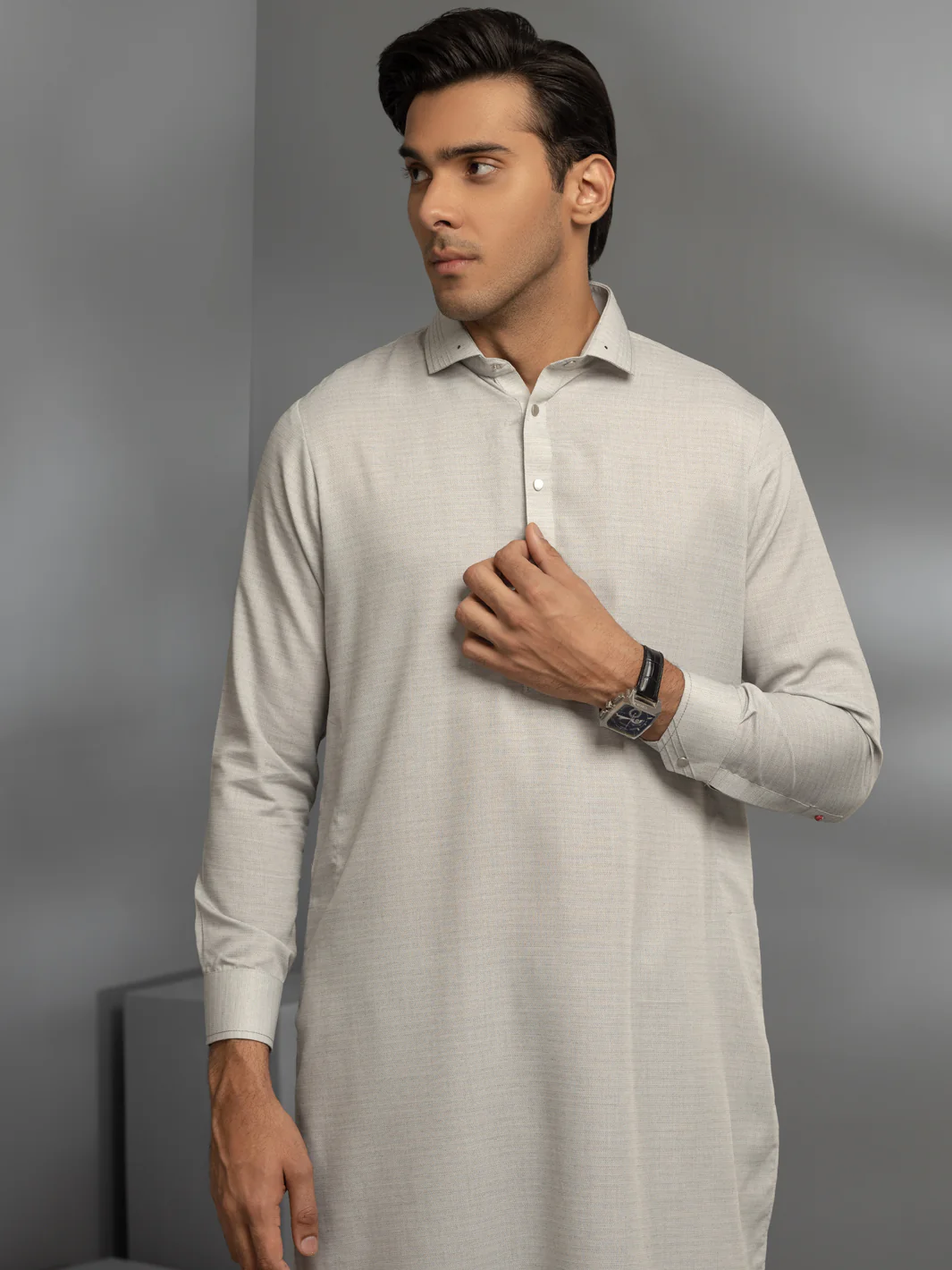 LIGHT GREY VISCOSE KAMEEZ SHALWAR | ALWA-KS-US-354/AM-6057A - Image 4