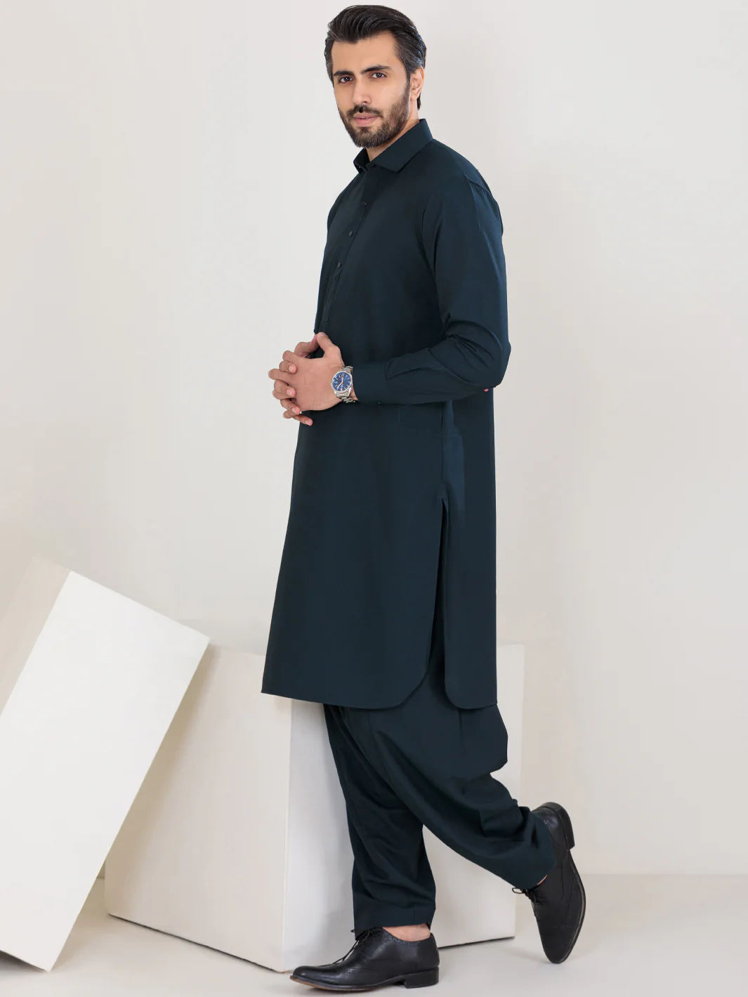 NAVY BLUE VISCOSE KAMEEZ SHALWAR | ALWA-KS-US-360A/AM-6054D - Image 3