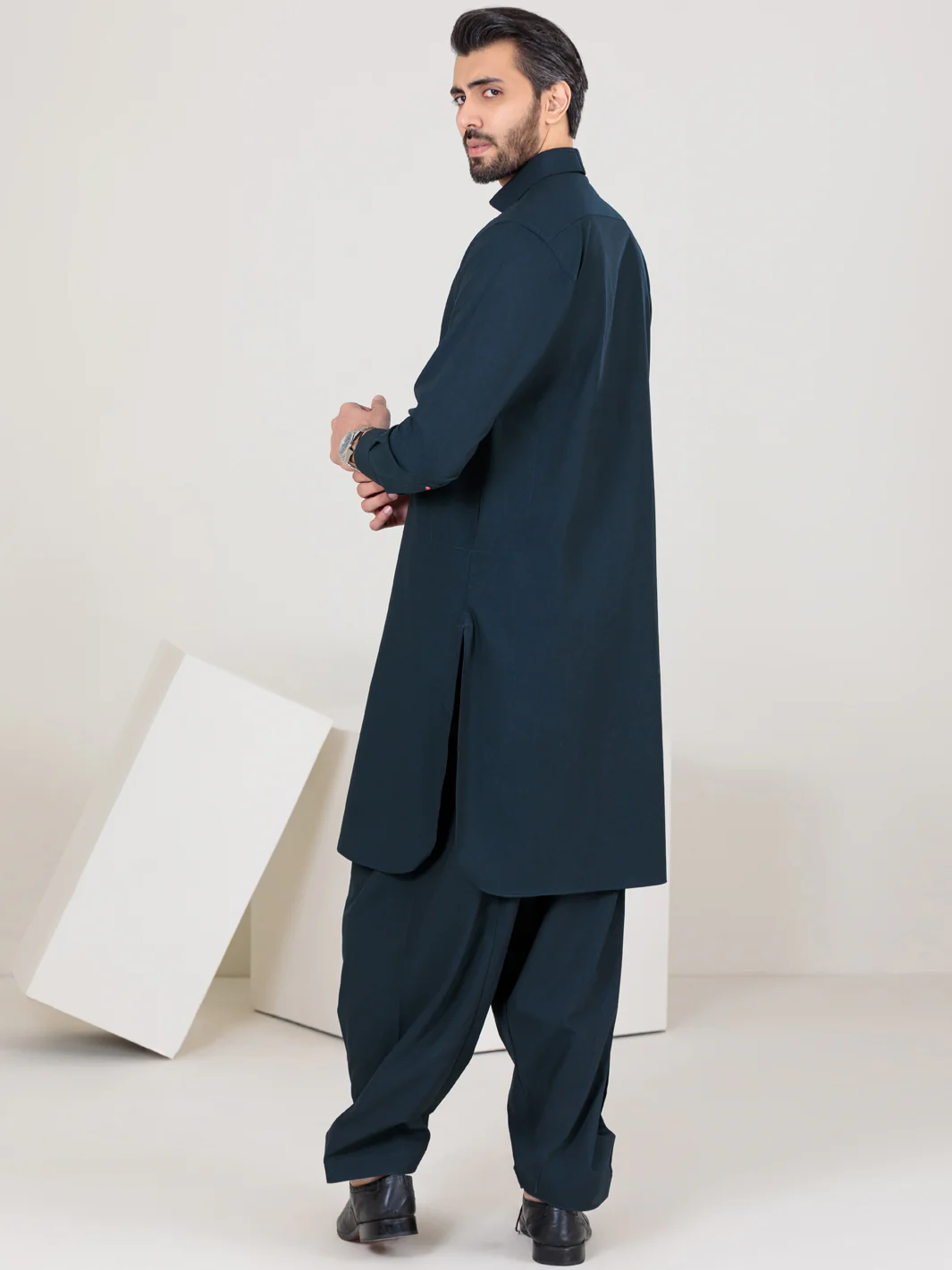 NAVY BLUE VISCOSE KAMEEZ SHALWAR | ALWA-KS-US-360A/AM-6054D - Image 5