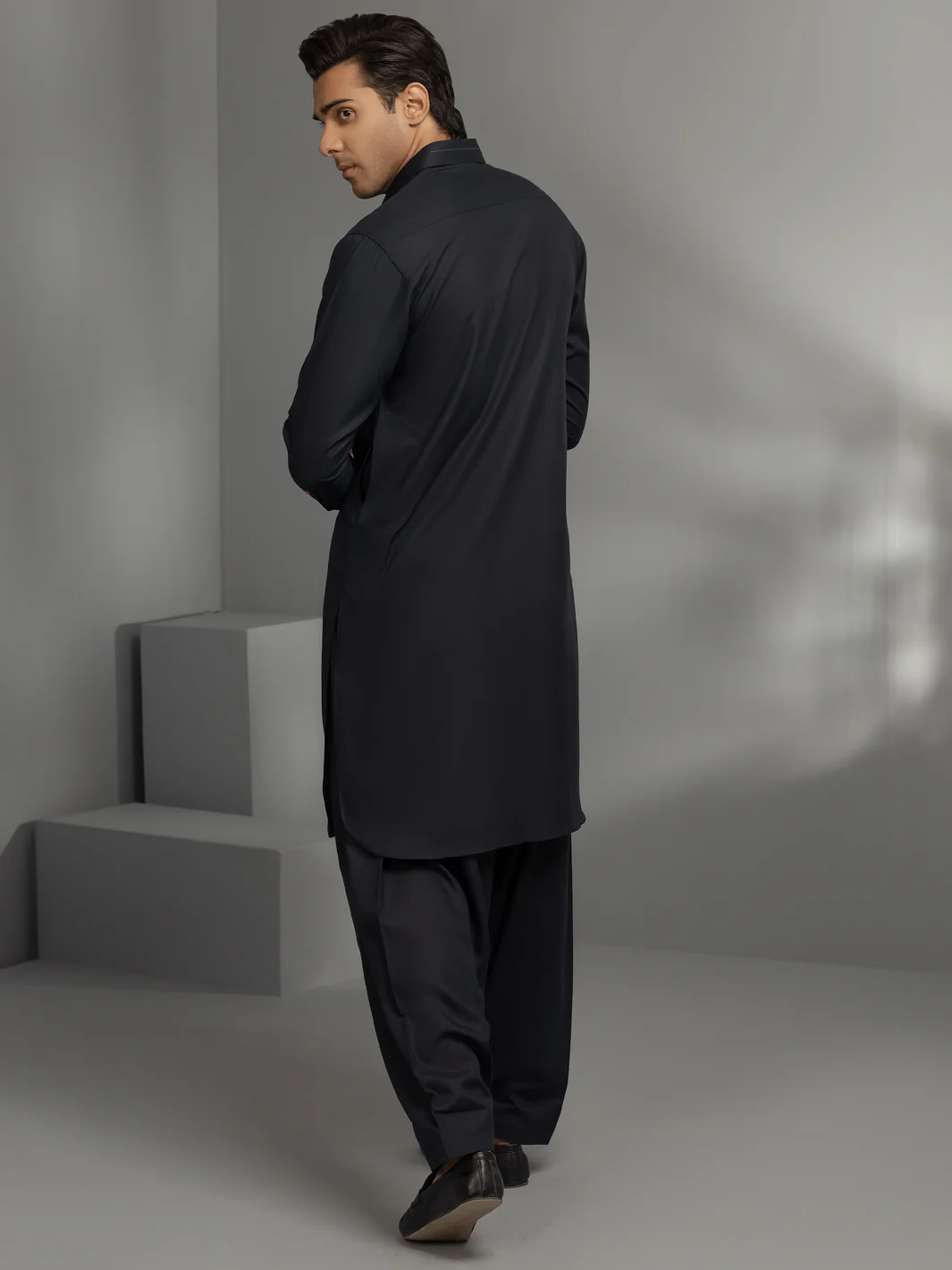 NAVY BLUE VISCOSE KAMEEZ SHALWAR | ALWA-KS-US-362/AM-6057D - Image 4