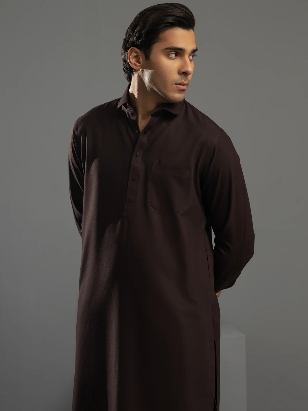 BROWN VISCOSE KAMEEZ SHALWAR | ALWA-KS-US-363/AM-6057E - Image 3