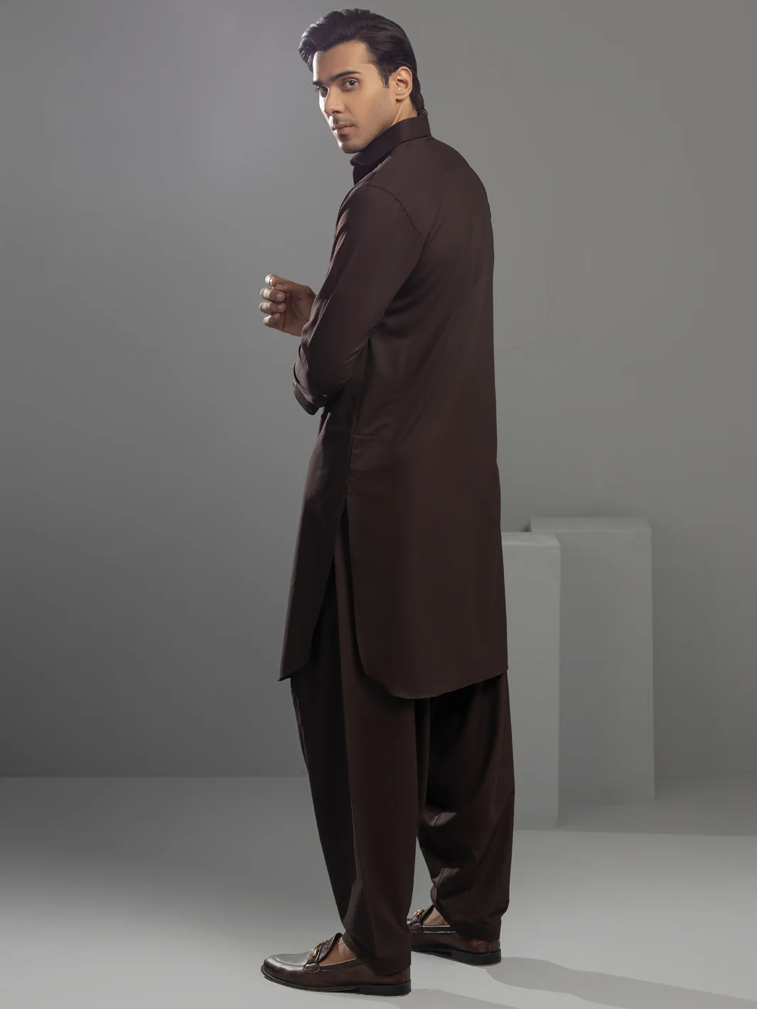 BROWN VISCOSE KAMEEZ SHALWAR | ALWA-KS-US-363/AM-6057E - Image 4