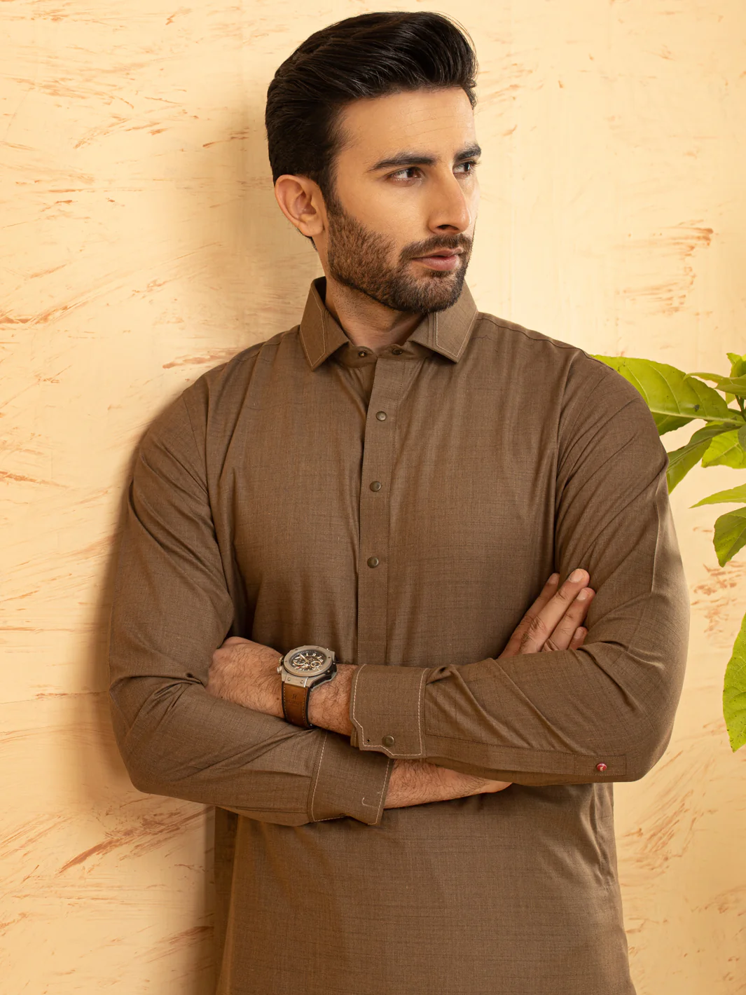 BROWN VISCOSE KAMEEZ SHALWAR | ALWA-KS-US-373/AM-6125D - Image 2