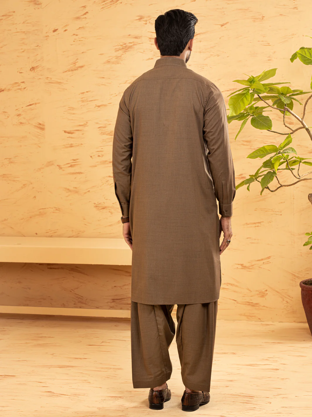 BROWN VISCOSE KAMEEZ SHALWAR | ALWA-KS-US-373/AM-6125D - Image 3