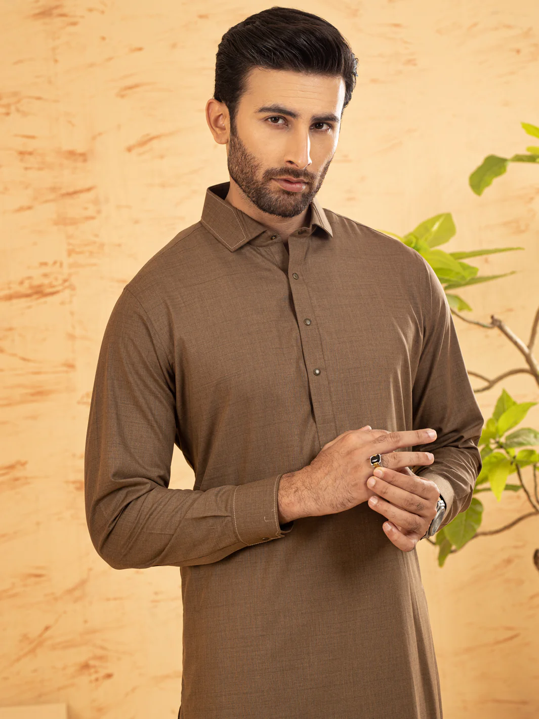 BROWN VISCOSE KAMEEZ SHALWAR | ALWA-KS-US-373/AM-6125D - Image 4