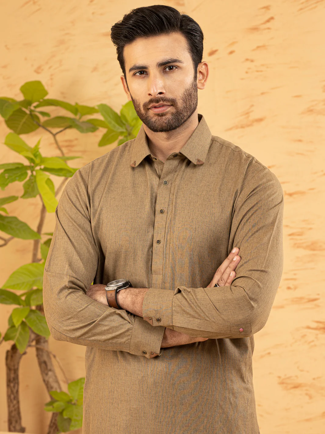 KHAKI BROWN KAMEEZ SHALWAR | ALWA-KS-US-377/AM-6126B - Image 2