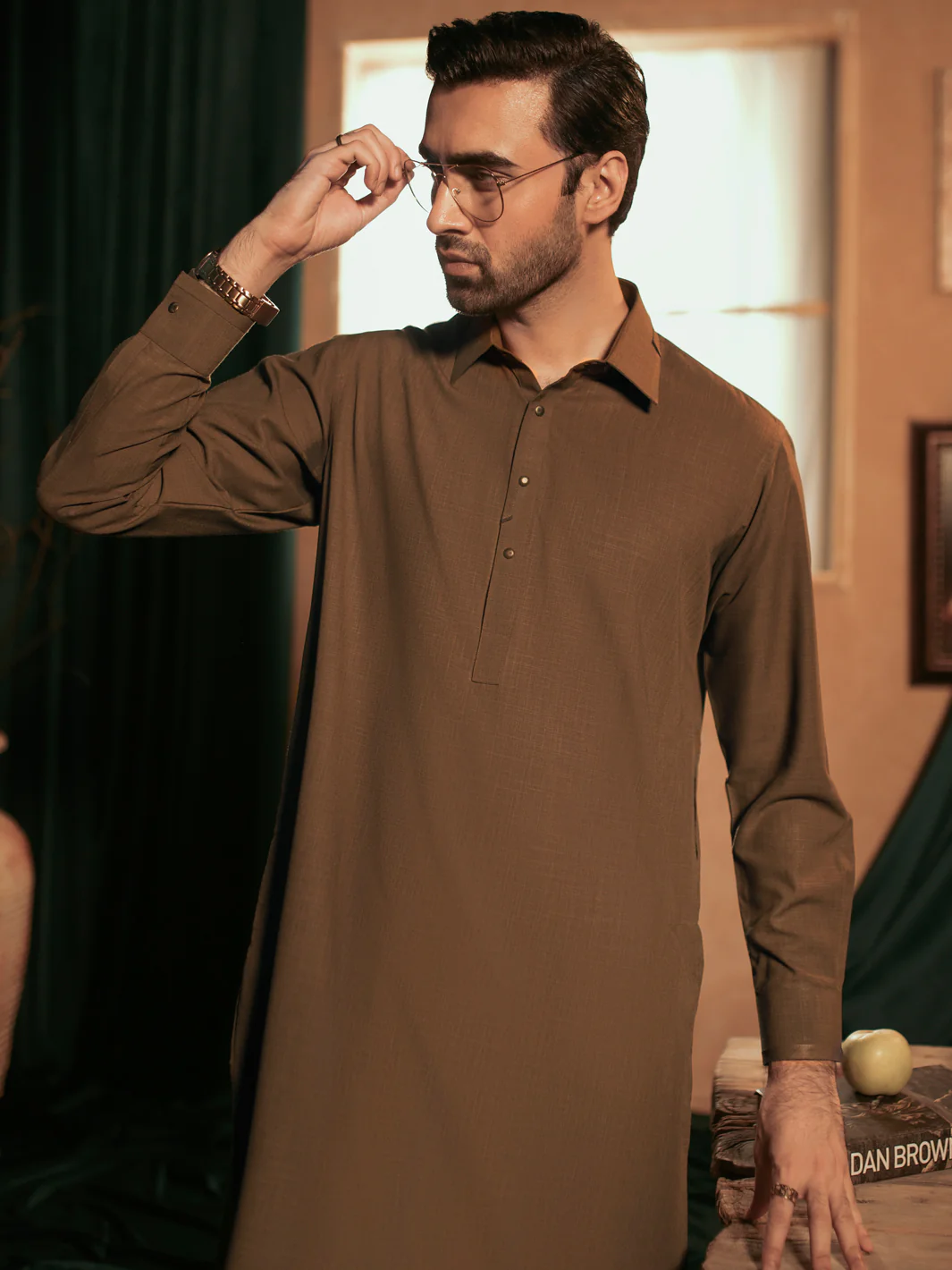 BROWN COTTON KAMEEZ SHALWAR | ALWA-KS-US-378/AM-6132B - Image 4