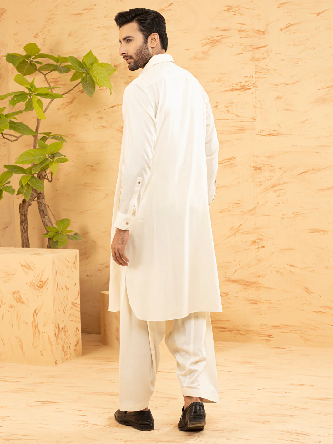 OFF WHITE BLENDED KAMEEZ SHALWAR | ALWA-KS-US-381/AM-6148B - Image 3