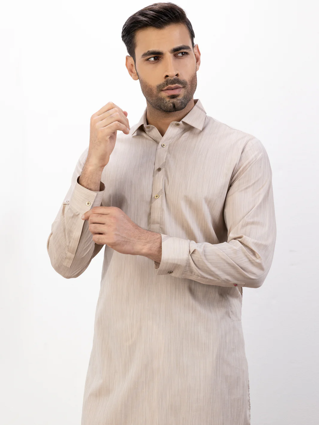 BEIGE COTTON KAMEEZ SHALWAR | ALWA-KS-US-386/AM-6140C - Image 3