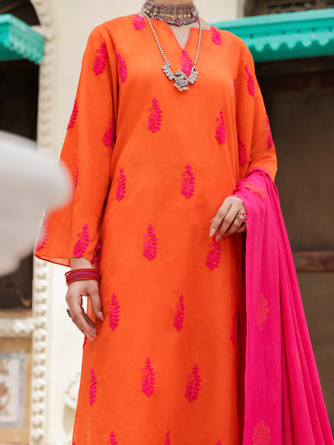 ORANGE YARN DYED 3PC UNSTITCHED | AWP-3PS-651 FB-651A - Image 3