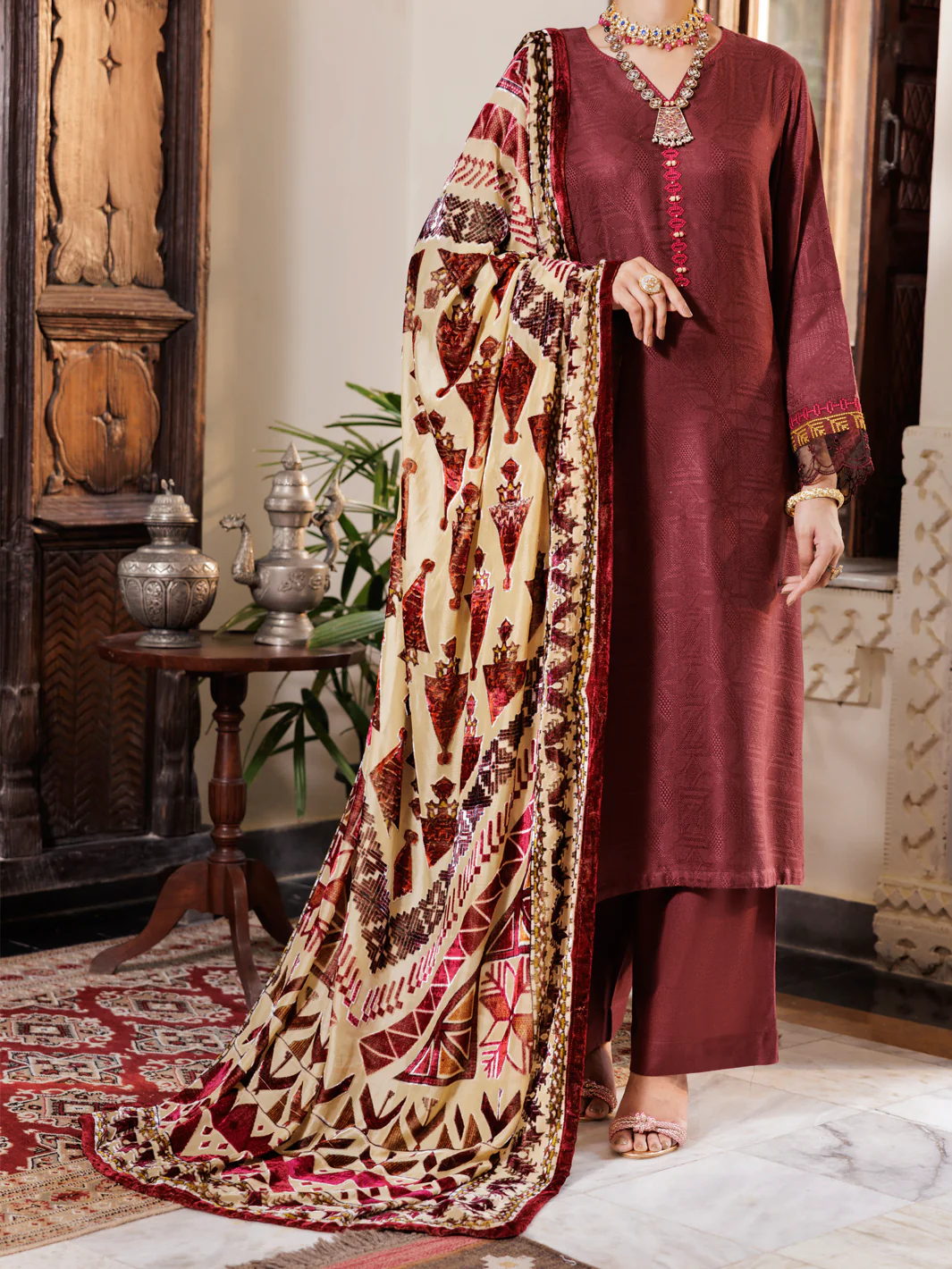 MAROON ACRYLIC 3PC UNSTITCHED | AWP-3PS-656 FB-656A
