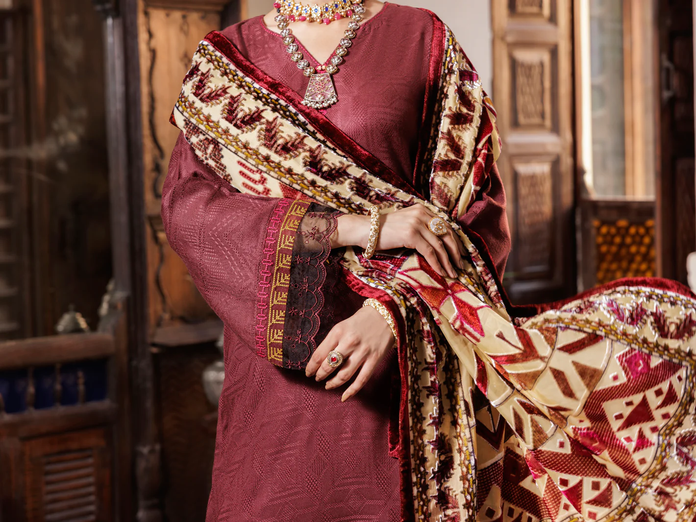 MAROON ACRYLIC 3PC UNSTITCHED | AWP-3PS-656 FB-656A - Image 3