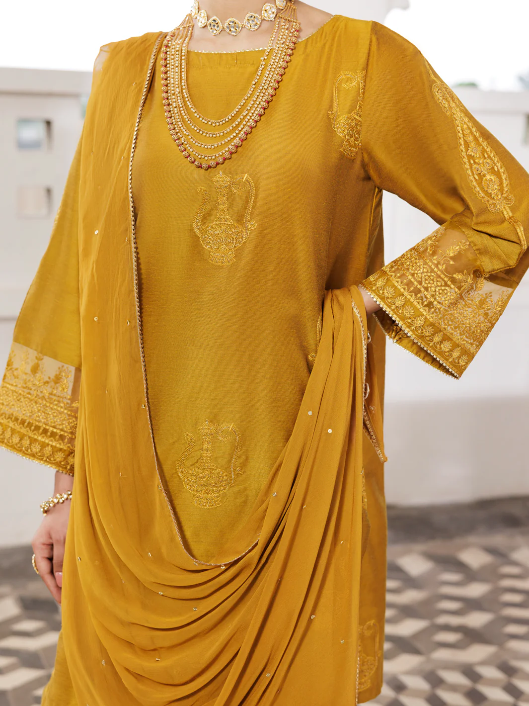 MUSTARD POLY JACQUARD 3PC STITCHED | AWP-3PS-680/S AM-2941A - Image 2